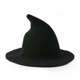 thumbnail image 1 of Moda para mujer Sombreros puntiagudos de bruja de ala grande de lana linda Gorra de cubo de color sólido de mago de punto, negro JM, 1 of 5