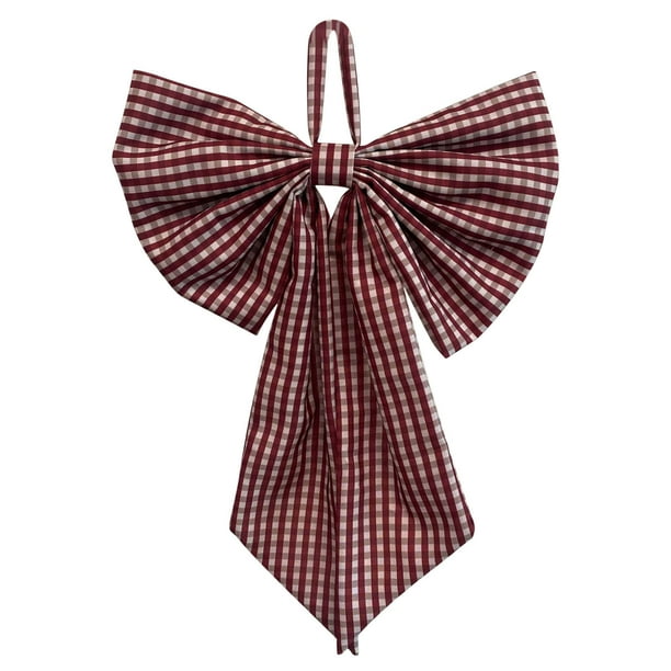Adorno Navideño de Lazo Extragrande con Rayas a Cuadros, 40 Cm, con Cinta de Poliéster con Alambre | Guirnalda Extragrande para Árbol de Navidad | Decoración Reutilizable para Interiores y Exteriores