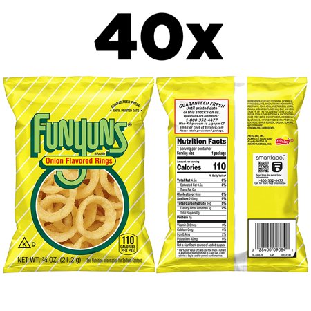 FUNYUNS ONION FLAVORED RINGS CHIPS, 0.75OZ BAGS (40 PACK)