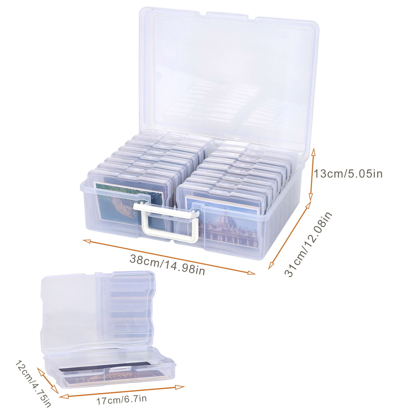 Happydeer 16pcs Acrylic Storage Box and 1 Big Storage Bins, Photo Container for 6.7 x 4.75 inches photos, Accommodates 80-100 pcs/box, Dustproof Transparent Box for Picture, Jewelry, Parts