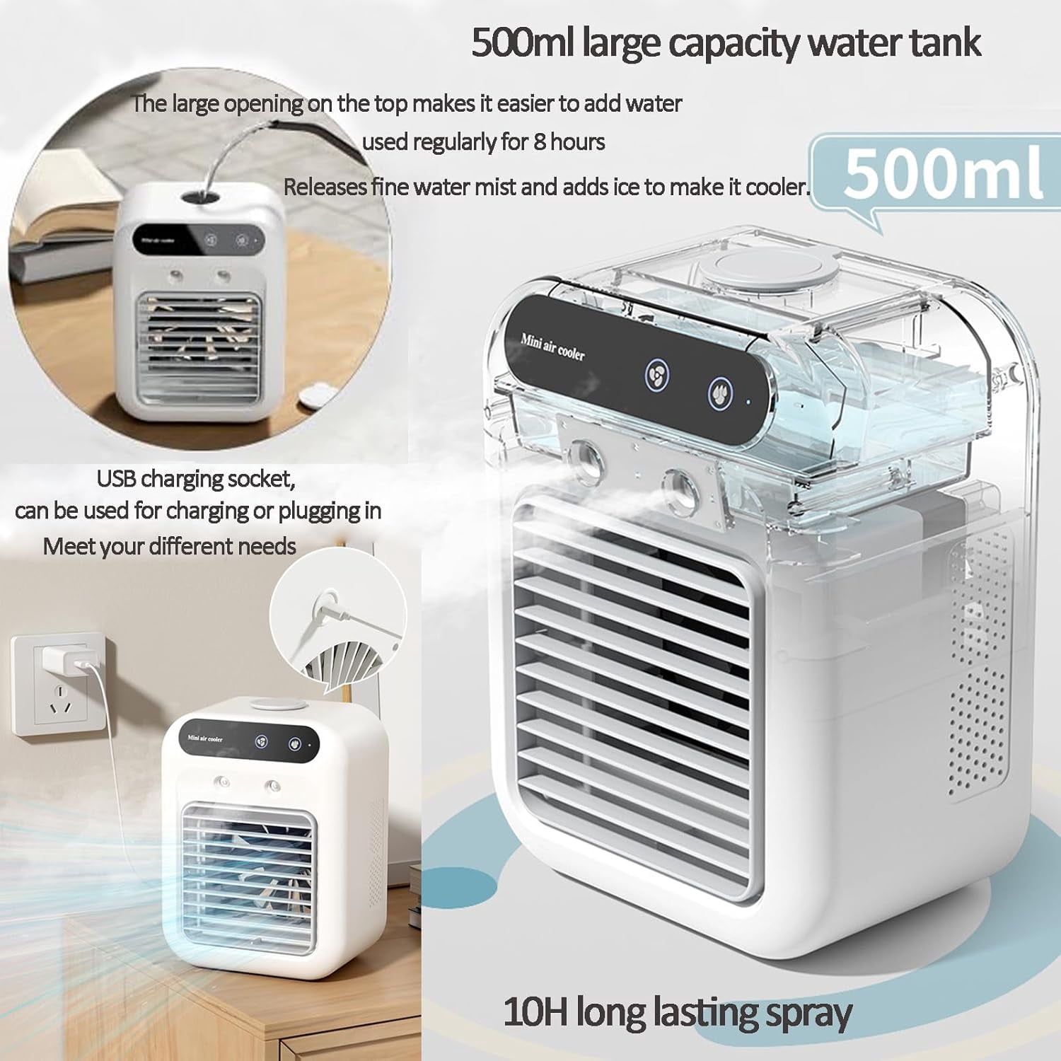 Mini Spray Air Conditioning Fan,Desk Fan with Cold Water Tank,Silent Desktop Cooling Fan, USB Rechargeable,Portable Home Office Car Small Air Cooler