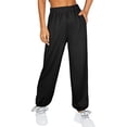 thumbnail image 2 of Pantalones elásticos de cintura alta para mujer, negros, holgados, de pierna ancha, con bolsillos con cordón y lazos en los tobillos, talla L, 2 of 6