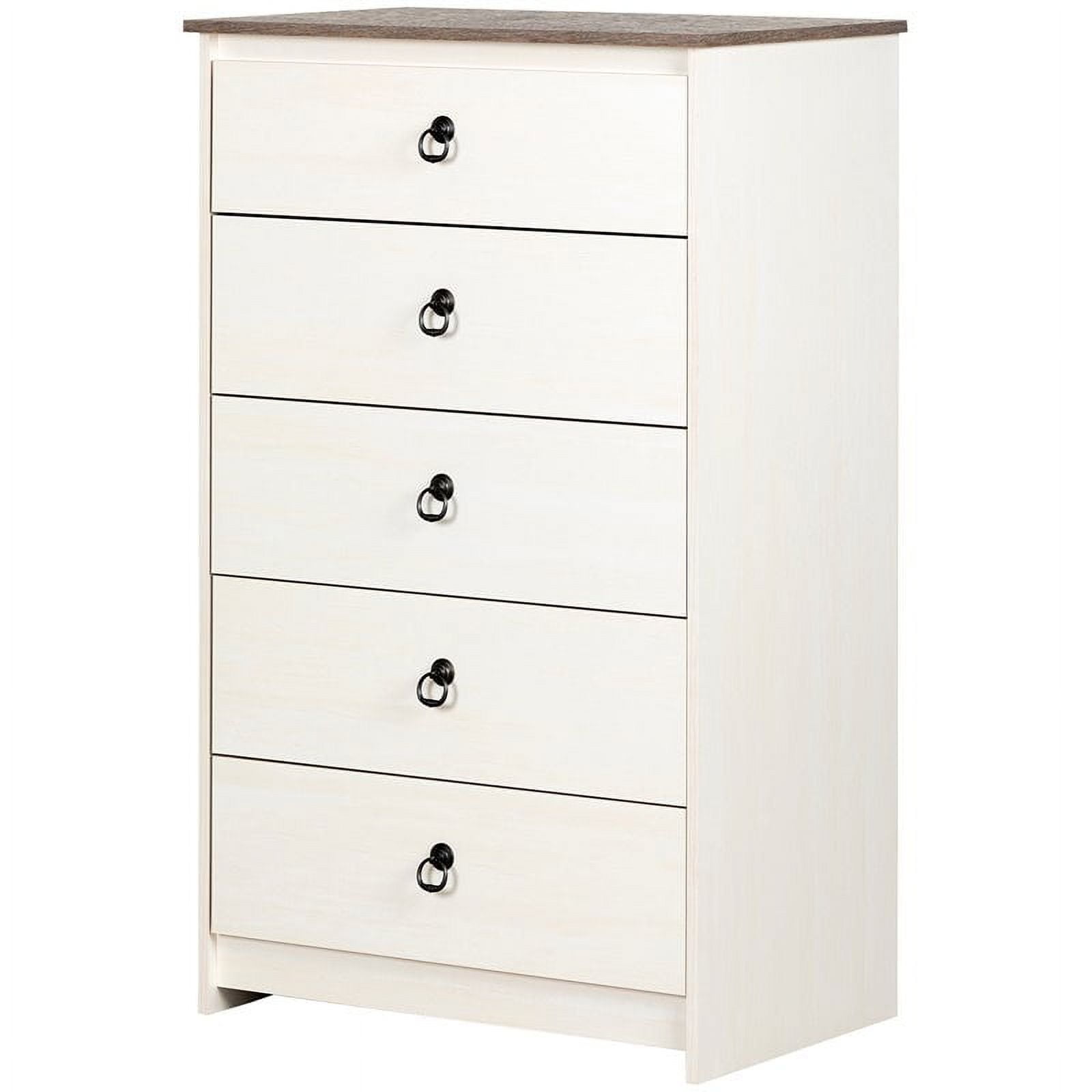 South Shore Furniture Plenny 5-Drawer Chest, White Wash and Weathered Oak, W29.75 x D19 x H48.75