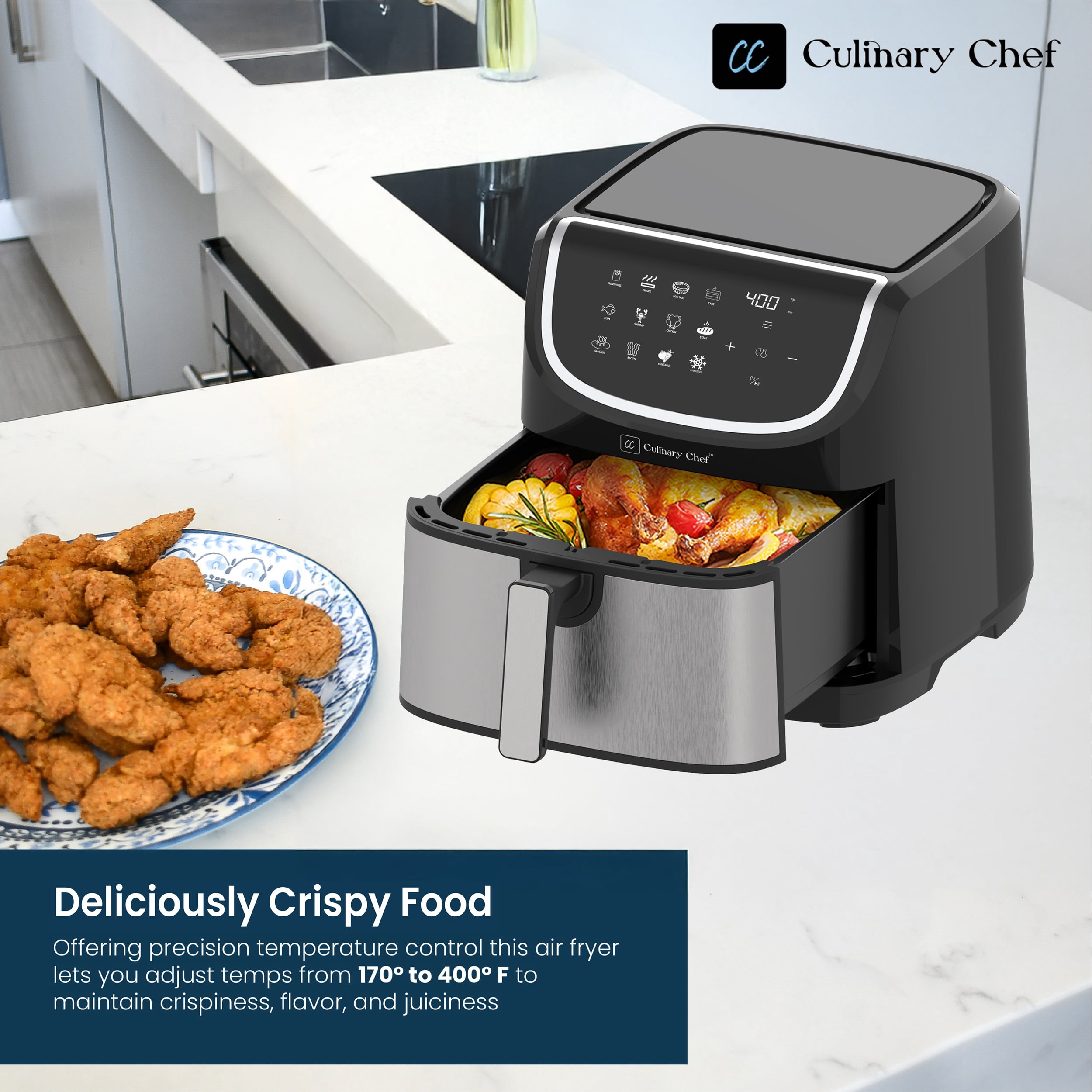 Culinary Chef 8.45-Quart Electric Air Fryer, Adjustable Temperature, Touch Panel Control, One-Touch Cook Functions, and 360° Rapid Cooking, 1700 Watt Power