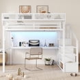 thumbnail image 2 of Mirightone Queen Size Loft Bed with Desk, RGB Light, and Bedside Shelf, Metal Queen Size Loft Bed with Stairs and Storage – White, 2 of 9