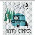 thumbnail image 3 of 84x72inch RV Shower Curtain Sets Happy Camper Outdoor Adventure Camper Trailer Forest Camping Cartoon RV Bathroom Curtain Wavy Line Decorations Bathroom Set Hooks Included Waterproof, 3 of 6