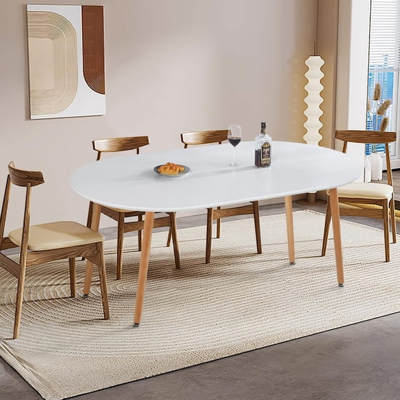 Extendable Round Dining Table for 4 6 Wooden Dining Room Table 39" to 70" Modern Kitchen Table for Dining Room Office Expandable Oval Dinner Table with MDF Top and Wood Legs White