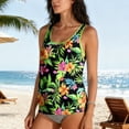 thumbnail image 6 of Xdegoge Womens Swim Tops Top Only Scoop Neck Tropical Floral Print Shirred Front Loose Flowy Modest Tummy Control Swimwear Top Beach Summer Pool Party, 6 of 8