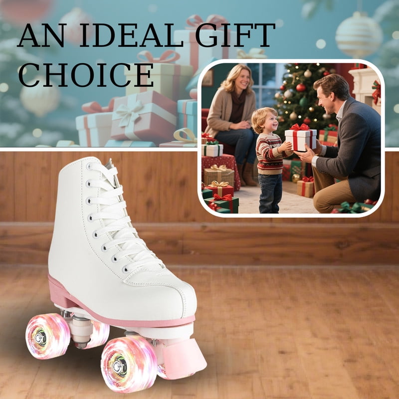 SHIBAILI Light up Roller Skates for Unisex Adult Teen,White Cartoon,Free Skate,Pink flash wheel(Women6.5/Men5.5)