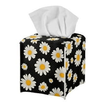 POLERO White Daisy Tissue Box Cover Square, Waterproof PU Leather Car Tissue Holder Facial Napkin Organizer Fashion Decorative on Table and Bathroom, Office
