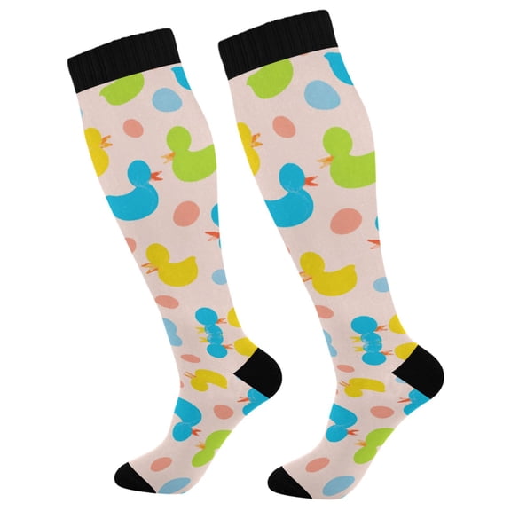 Unisex Knee High Socks, Pastel Duck Printed Socks, Long Running Socks for Men & Women (1 Pair)