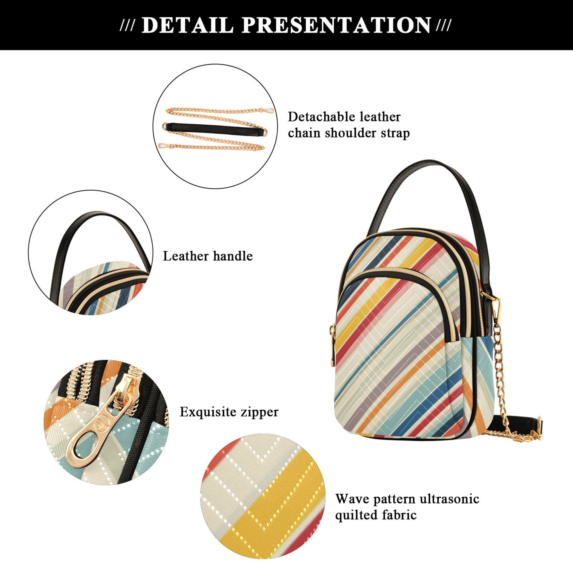 FORMRS Crossbody Bag for Women Quilted Travel Shoulder Cell Phone Purse with Chain Strap Handbag, Striped Pattern