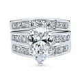 thumbnail image 2 of BERRICLE Sterling Silver Solitaire Wedding Engagement Rings 3 Carat Pear Cut Cubic Zirconia CZ Ring Set for Women, Rhodium Plated Size 8.5, 2 of 18