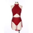 thumbnail image 3 of iiniim Women's Sparkly Lyrical Dance Costume Backless Skirted Leotard Modern Contemporary Dancewear Burgundy XXL, 3 of 7