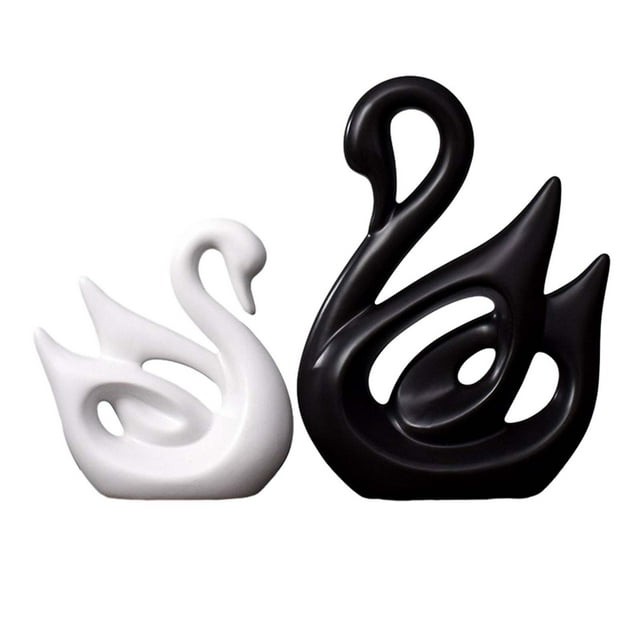 Ceramic Swans Couples in Black and White Swan Statues for Coffee Table Decor