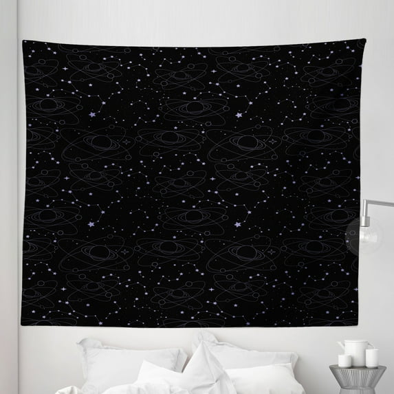 Planet Tapestry, Space Star Clusters Constellation Satellites Stars Illustration, Fabric Wall Hanging Decor for Bedroom Living Room Dorm, 5 Sizes, Ceil Blue and Charcoal Grey, by Ambesonne
