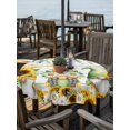 thumbnail image 2 of Outdoor Tablecloths with Umbrella Hole & Zipper, Spring Gnomes Round Tablecloths 60 Inch, Botanical Yellow Flowers Leaves Wooden Plank Waterproof Table Cloth, Patio/Pool/Picnic Table Covers, 2 of 8