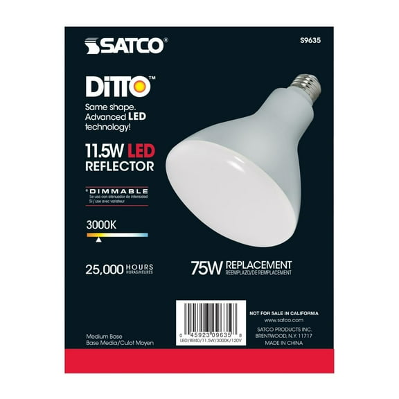 Satco S9634 BR40 LED Reflector Light Bulbs 11.5W 120V 2700K E26 Medium Base Dimmable (6 Pack)