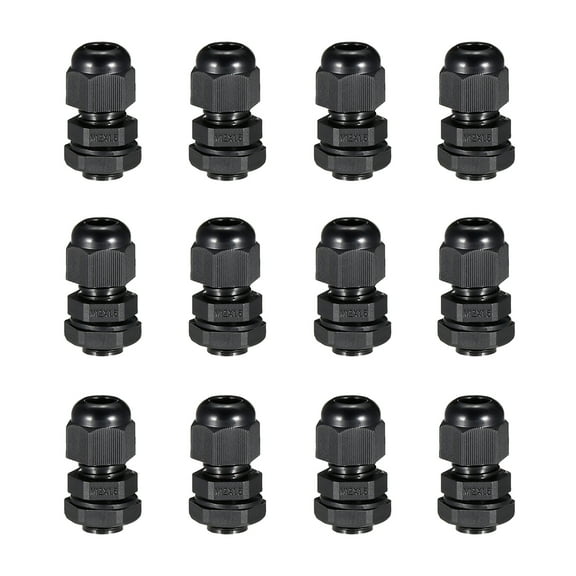 12Pcs M12 Cable Gland Waterproof Joint Adjustable Black for 3mm-6.5mm Dia Wire