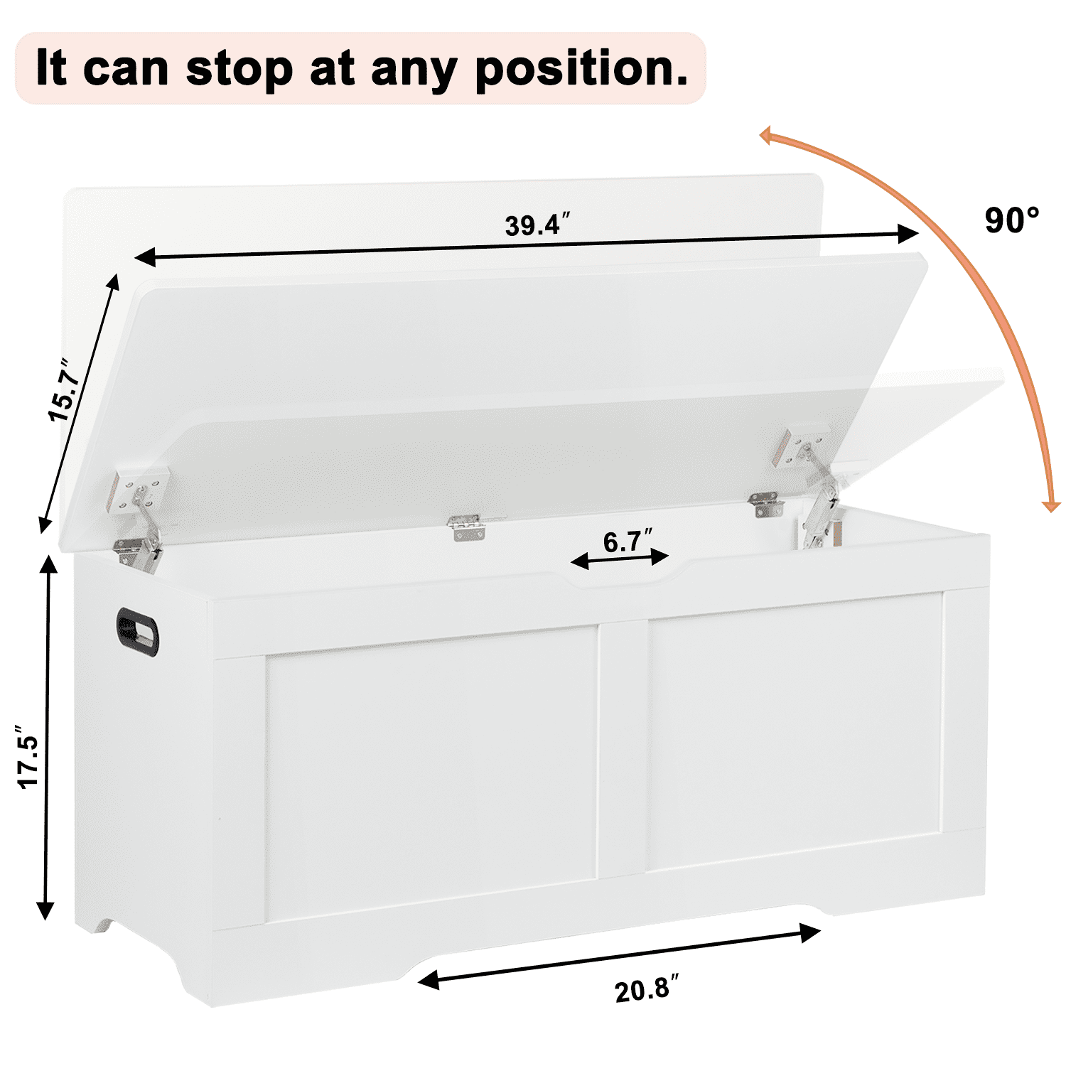 39.4" Storage Chest, Wooden Storage Bench, Lift Top Toy Chest with 2 Safety Hinges, Large Toy Box, Entryway Bench for Living Room, Bedroom, White