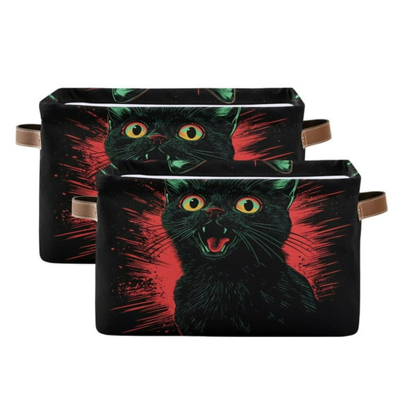 Ryvnso A Black Cat Storage Basket Large Bin Foldable Boxes Toys Organizer 14.2x10.2x8.3in 2 PCs