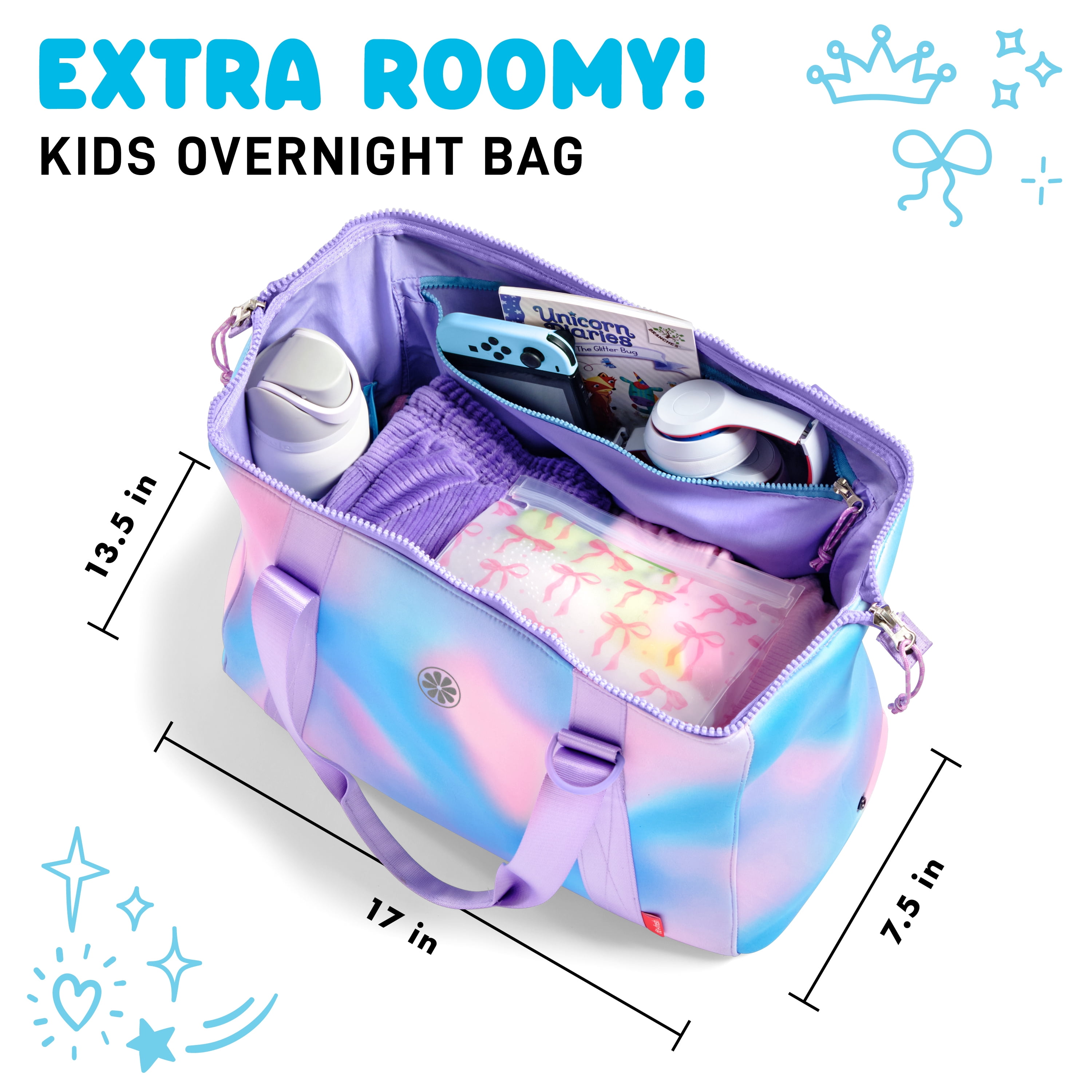 Fit + Fresh Junior Duffel Bag For Kids, Premium Neoprene Dance & Sports Bag, Weekender, Pink Purple