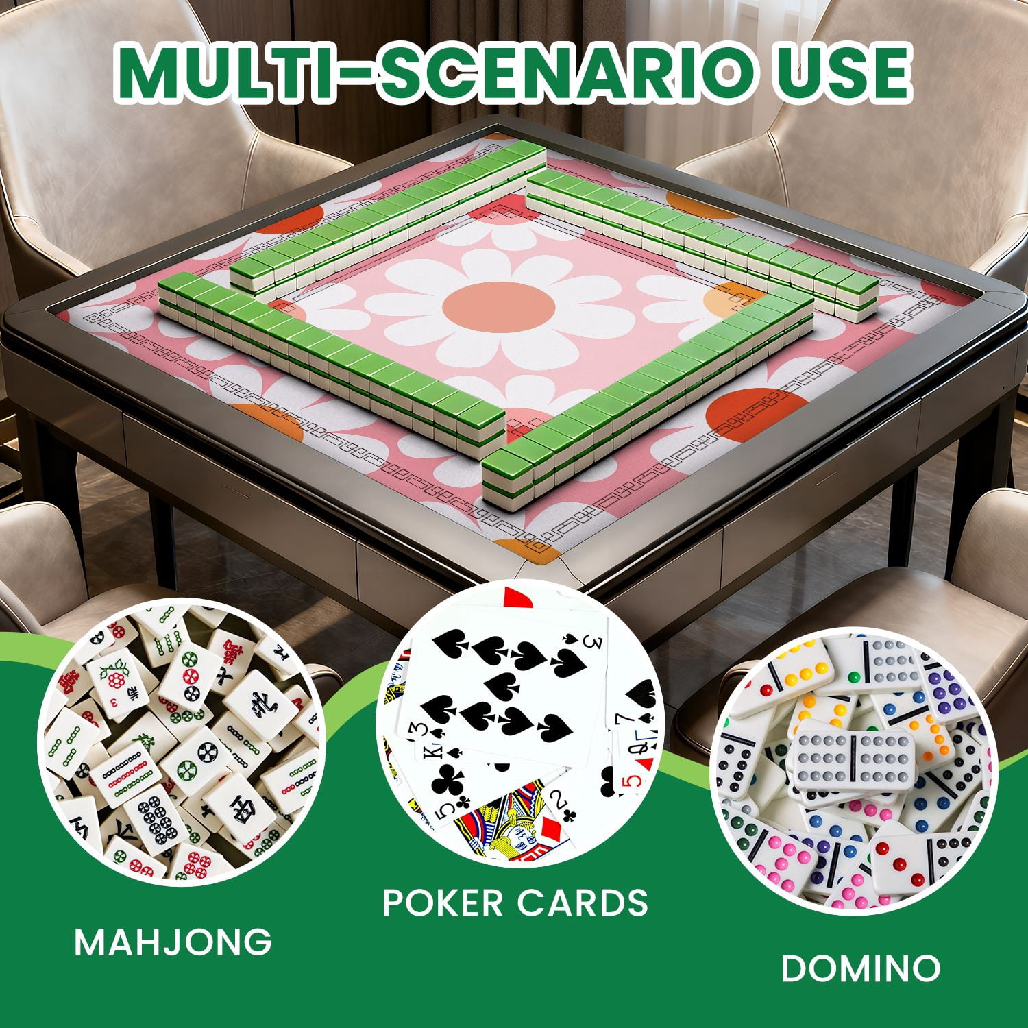 Mahjong Mat 31.5" x 31.5" Colorful Daisy Flower Pink Non-Slip Noise Reduction American Mahjong Tiles Table Cover for Dominoes Poker Card Board Games Gift
