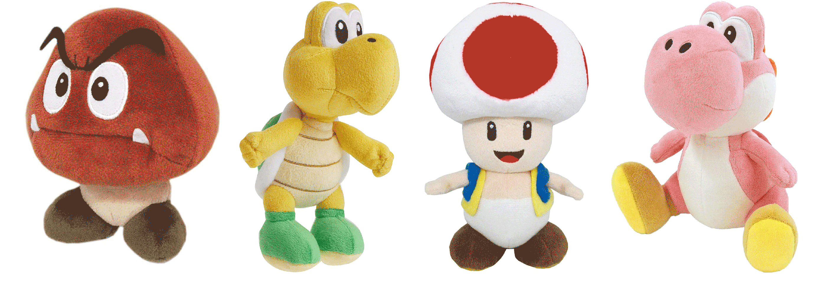 Super Mario Plush Collectible Toy 4-Pack Goomba, Koopa Troopa, Toad and Pink Yoshi