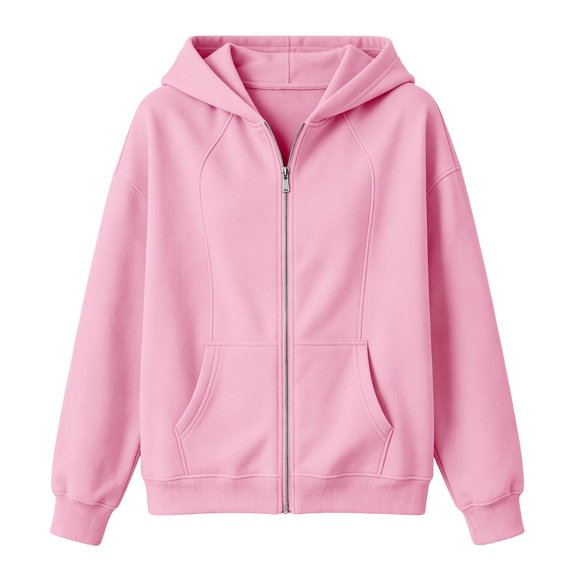 GILIGEGE Womens Zip Up Hoodie,Y2K Hoodies Casual Sweatshirts Plus Size Plain Hooded Long Sleeve Fall Oversized Sweatshirts Spring Winter Jackets with Pockets 2026,Lightweight Outwear Pink S