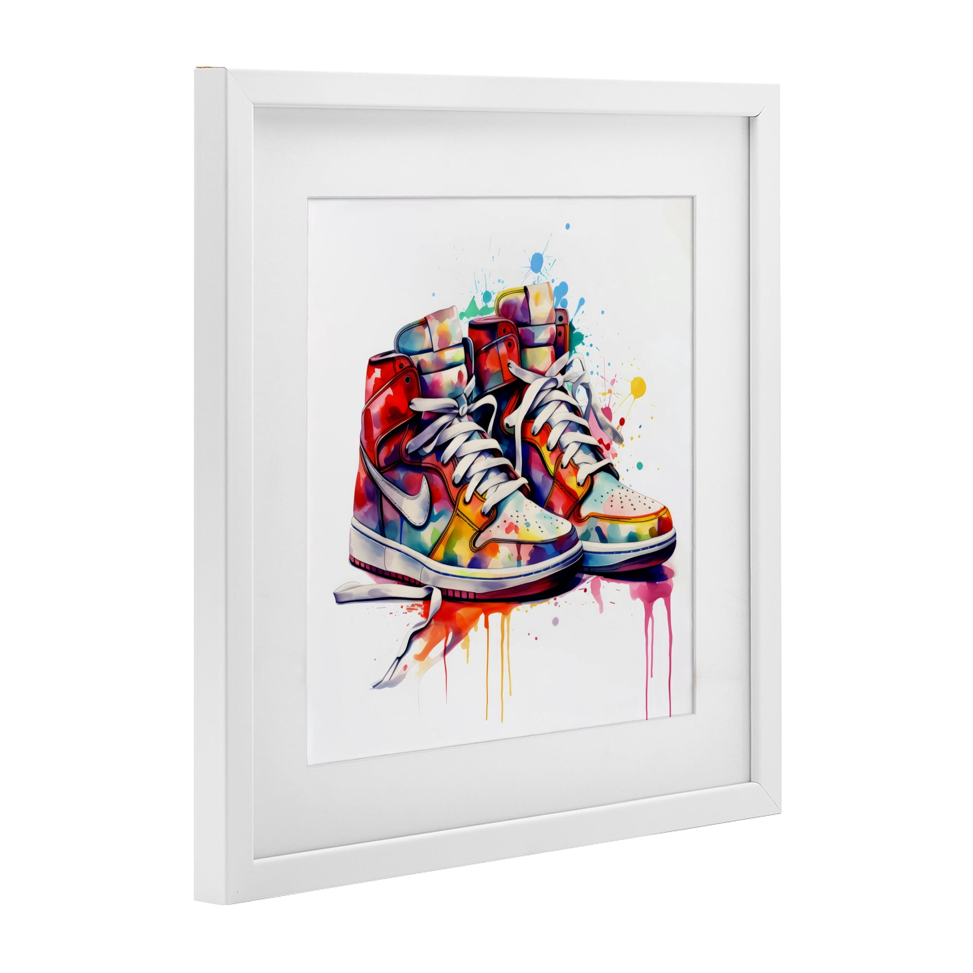 Stupell Industries Sneakers with Watercolor Drip White Framed Print Under Glass, design by Creative Studio