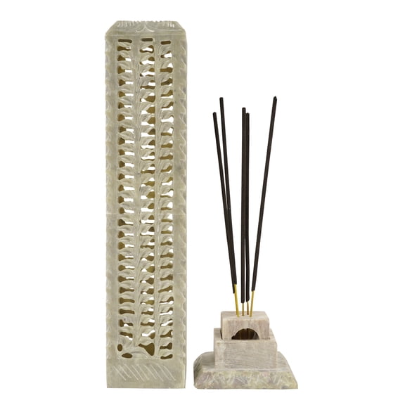 IBA Indianbeautifulart Handmade Stone Incense Stick Burner | Candle Stick Holder | Tea Light Burner , Perfect Floral Carving for Gifting- Decorative Home and Kitchen Decor (10.5x 2.2 Inches)