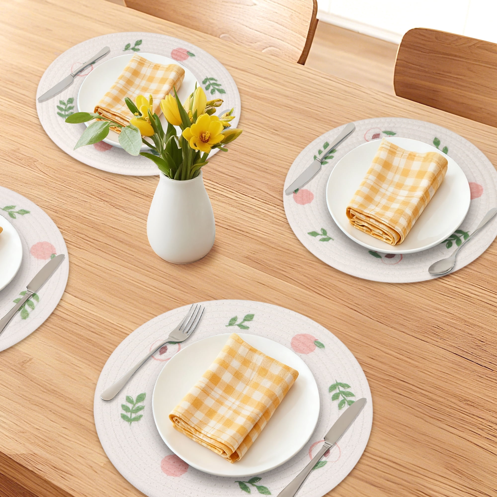 Unique Bargains Round Placemats 6pcs Woven Placemats Pink 11.8"x11.8"