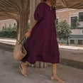 thumbnail image 1 of YUNAFFT Robes pour Femmes Liquidation Mode Femmes Ample Couleur Unie Col Rond Manches Bouffantes Robe Décontractée Manches Courtes Vente, 1 of 3