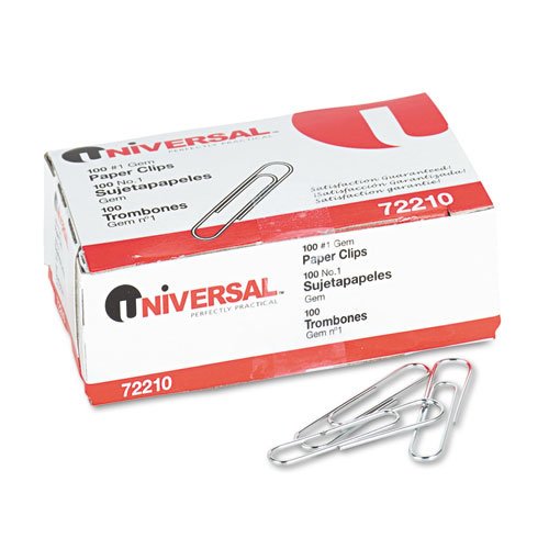Universal Paper Clips, Smooth, Size No. 1, Silver, 100/BX, 10 Boxes