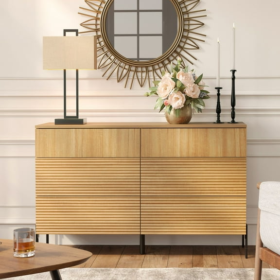 FITUEYES Mid-Century Modern Dresser for Bedroom, Wood Storage Dresser with Fluted Panel, Oak