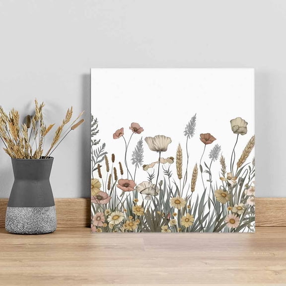 Pastoral Botanical Wall Art Painting on Canvas, Farmhouse Floral Watercolor Canvas Art Home Prints Wall Art Framed Modern Artwork for Living Room Bedroom Wall Decor 16x16in
