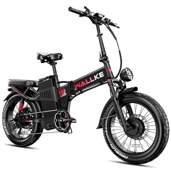 W WALLKE H9 AWD Dual Motor Ebikes for Adults, 48V 40Ah Long Range Electric Bike, Fast E-Bike, 20x4 Fat Tire Full Suspension All Terrain Electric Bicycle, UL2849 Certified