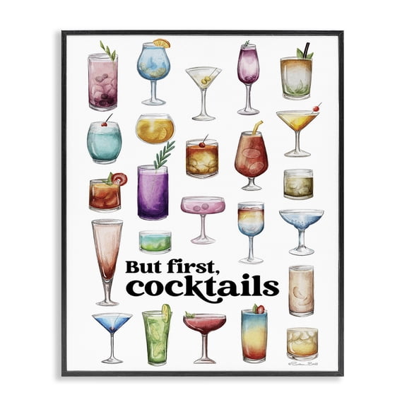 Stupell Industries Art Deco But First Cocktails Black Framed Giclee Art, 24 x 30, by Susan Ball
