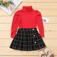 thumbnail image 3 of Kids Baby Girls Two-piece Outfits Set Solid Color Turtleneck Knitwear Tops Sweater + Pleated Skirt 0-5T, 3 of 11