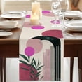 thumbnail image 3 of Boho Middle Century 60 Inch Table Runner, Abstract Pink Geometric Leaves Farmhouse Dresser Scarf Cotton & Linen Tablerunner for Dining/Kitchen Island/Holiday Party Décor 13" x 60", 3 of 9