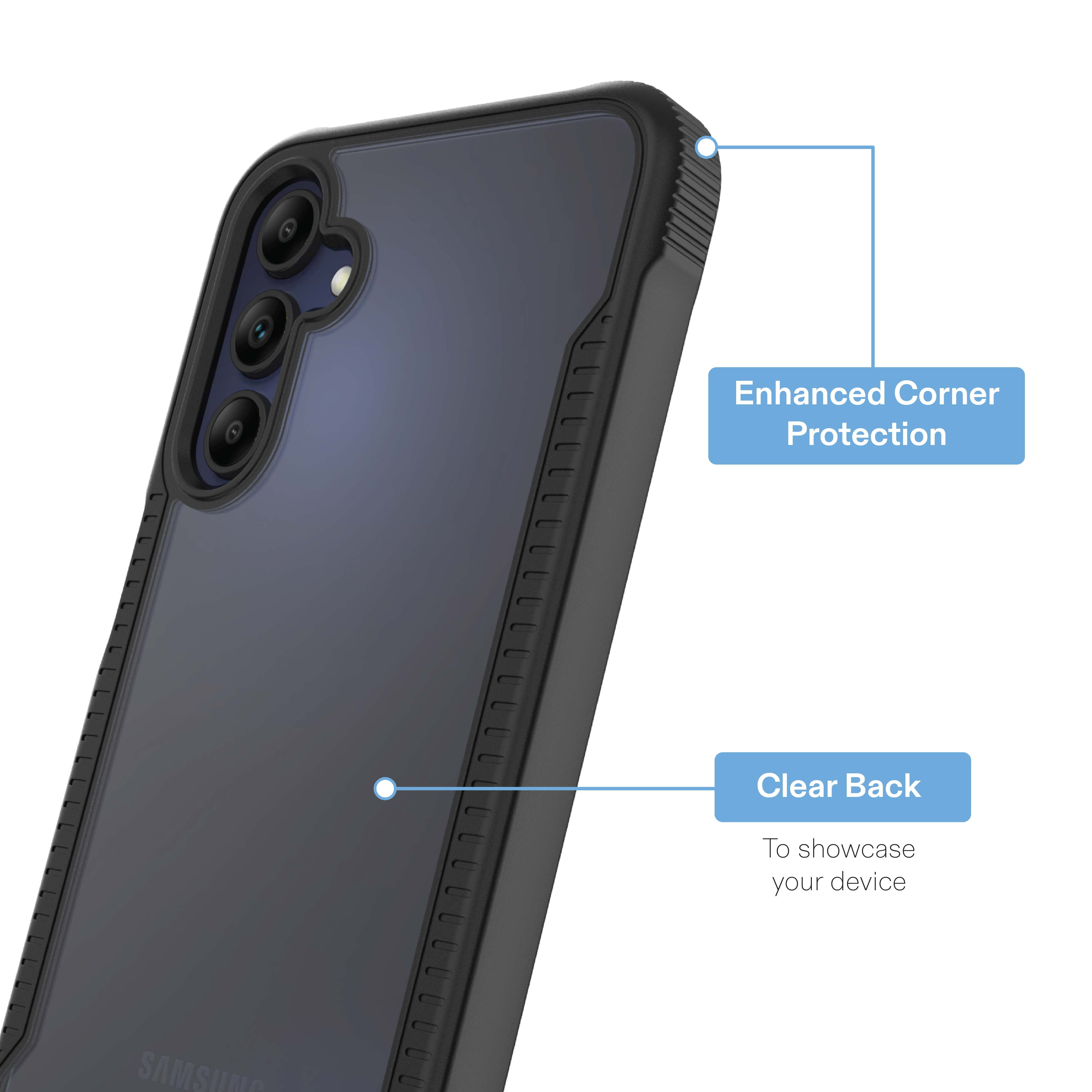 onn Dual-Layer Phone Case for Samsung Galaxy A15 5G - Black/Clear