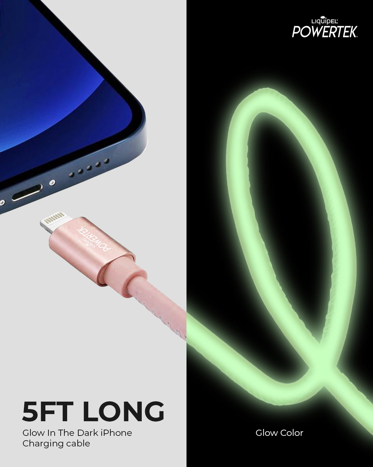 Liquipel Powertek Glow in Dark Cable Lightning - Pink