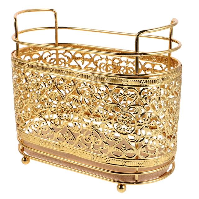 KALLORY Organizador De Brochas De Maquillaje Metálico Dorado Con Para Escritorio Y