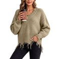 thumbnail image 2 of Fewfanhot Sweaters for Women Oversized Long Sleeve V Neck Ripped Cozy Warm Knitted Winter Pullover Sweaters, 2 of 8