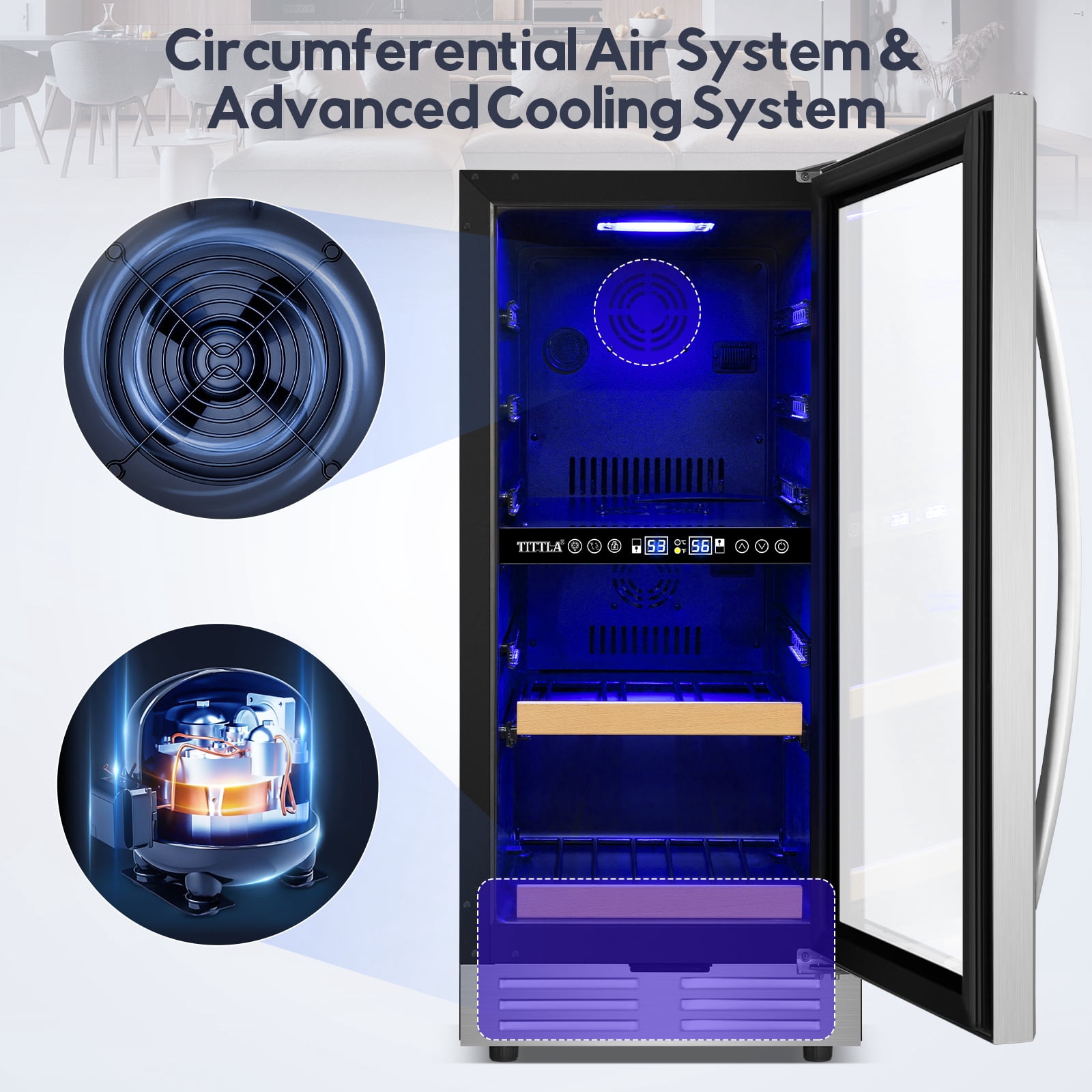 Tittla 15 Inch Wine Refrigerator,Under Counter 30 Bottle Wine Cooler,Dual Zone Fast Cooling, Low Noise