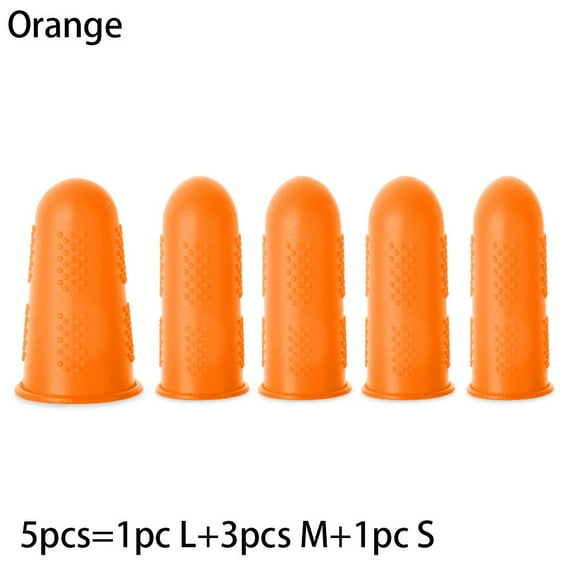 5pcs Needlework Sewing Thimble Rubber Finger protector Silicone Finger Cover Non-slip Guard Caps ORANGE