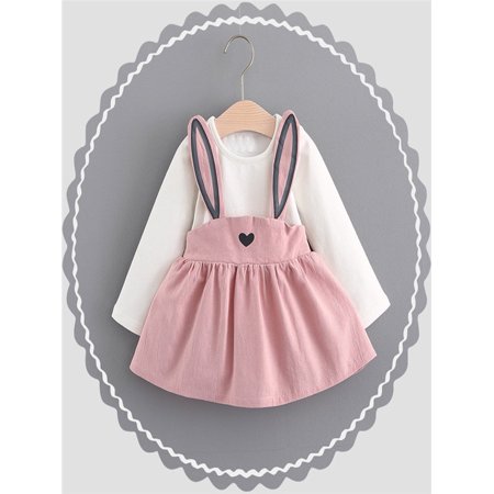 - 0-3 Years Old Autumn Baby Kids Toddler Girl Cute Rabbit Bandage Suit Mini Dress