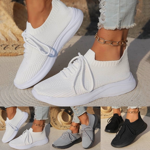 CAIXAI Walking Shoes for Women Wide Walking Shoes for Women Lightweight Mesh Knitted Woven Casual Sneakers for Women Non- Sole Adjustable Upper Womens Mary Jane Shoes Hands Free Go Walk Shoes