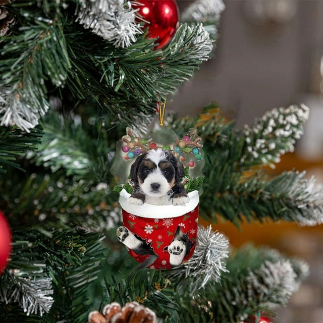 Fiudx Adornos Navideños Divertidos con Forma de Perro, con Diseños Coloridos de Bastones de Caramelo y Gorros Navideños, de Plástico Duradero, Perfectos para Decoración Navideña, Multiusos, Tamaño 3.