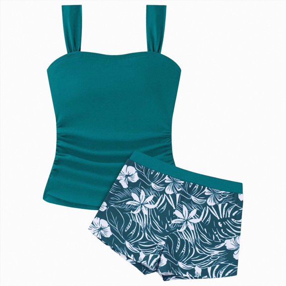 Linfrsh Bikini Girls Swimsuit Girls 10-12 Girls' Summer Swimwear Boyshort Tankini Swimsuit(8-9 Years,Dark Green)